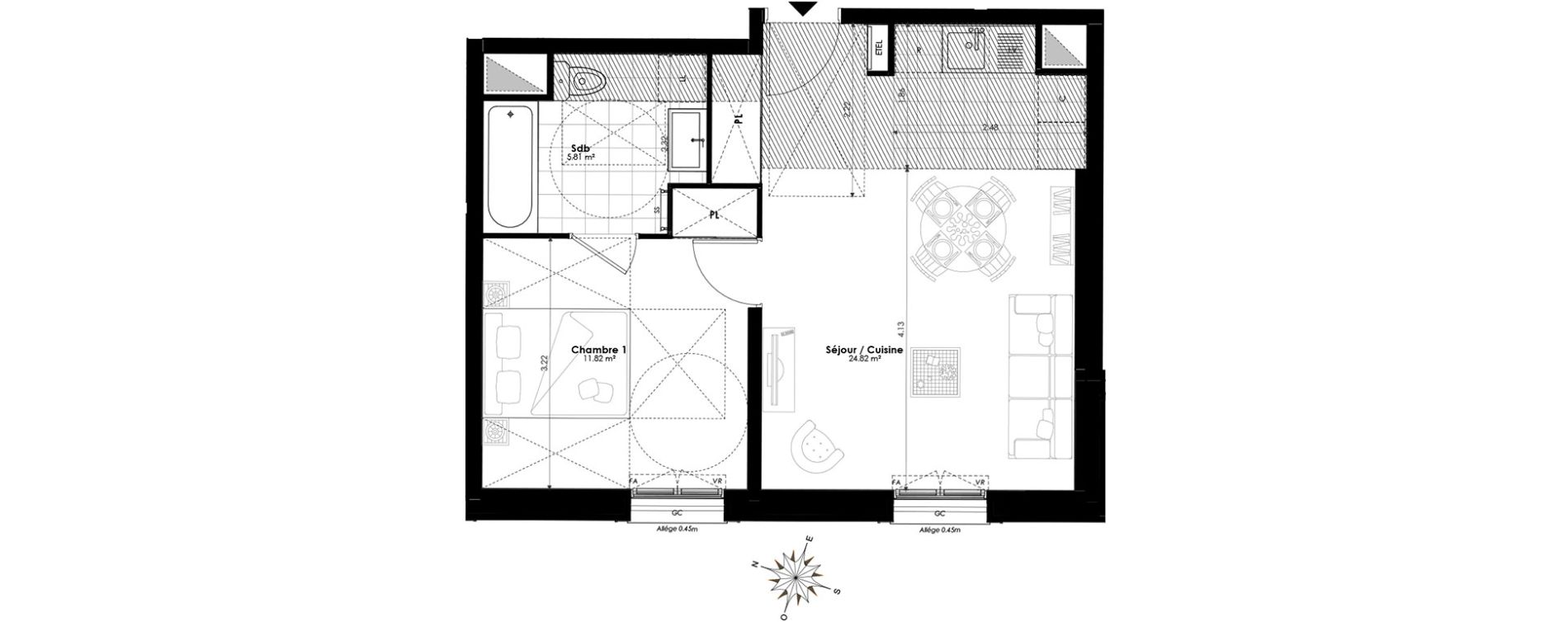 Appartement T2 de 42,45 m2 &agrave; Clamart Panorama