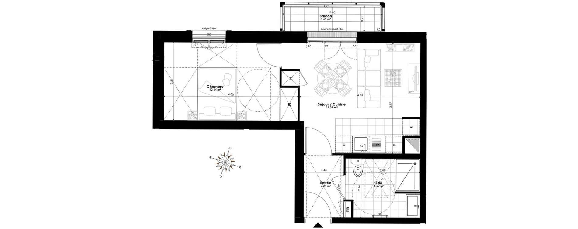 Appartement T2 de 38,75 m2 &agrave; Clamart Panorama