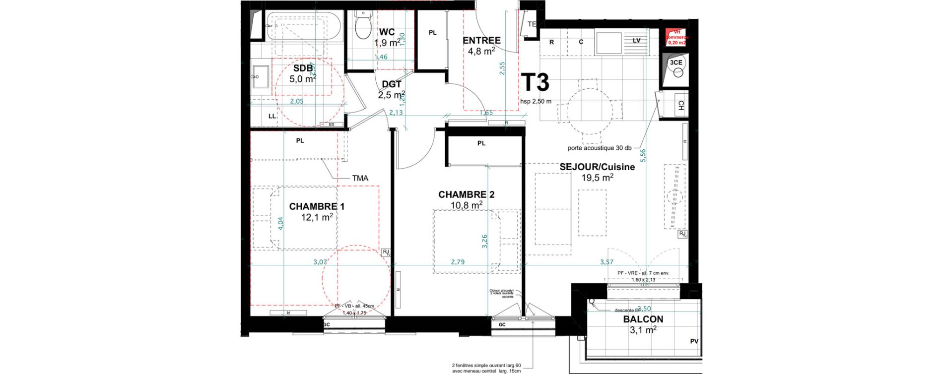 Appartement T3 de 56,60 m2 &agrave; Clamart Jardin parisien