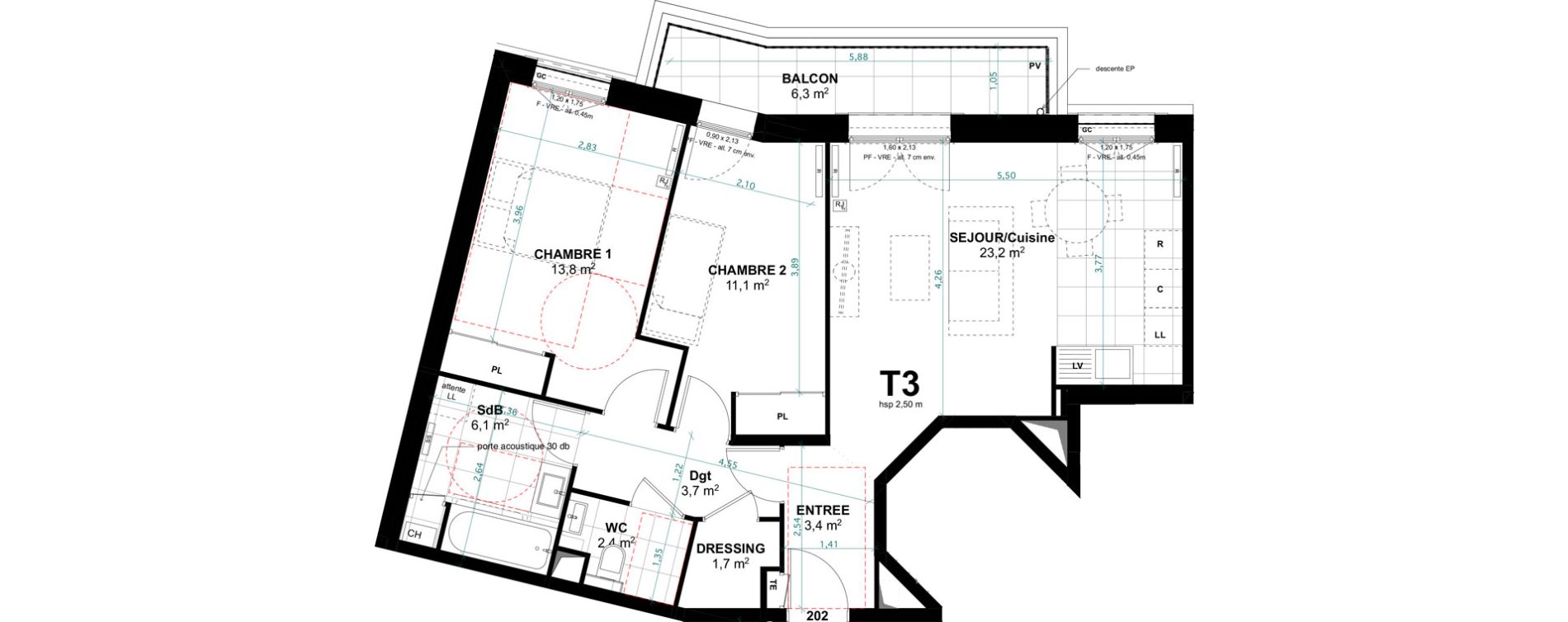 Appartement T3 de 65,40 m2 &agrave; Clamart Jardin parisien