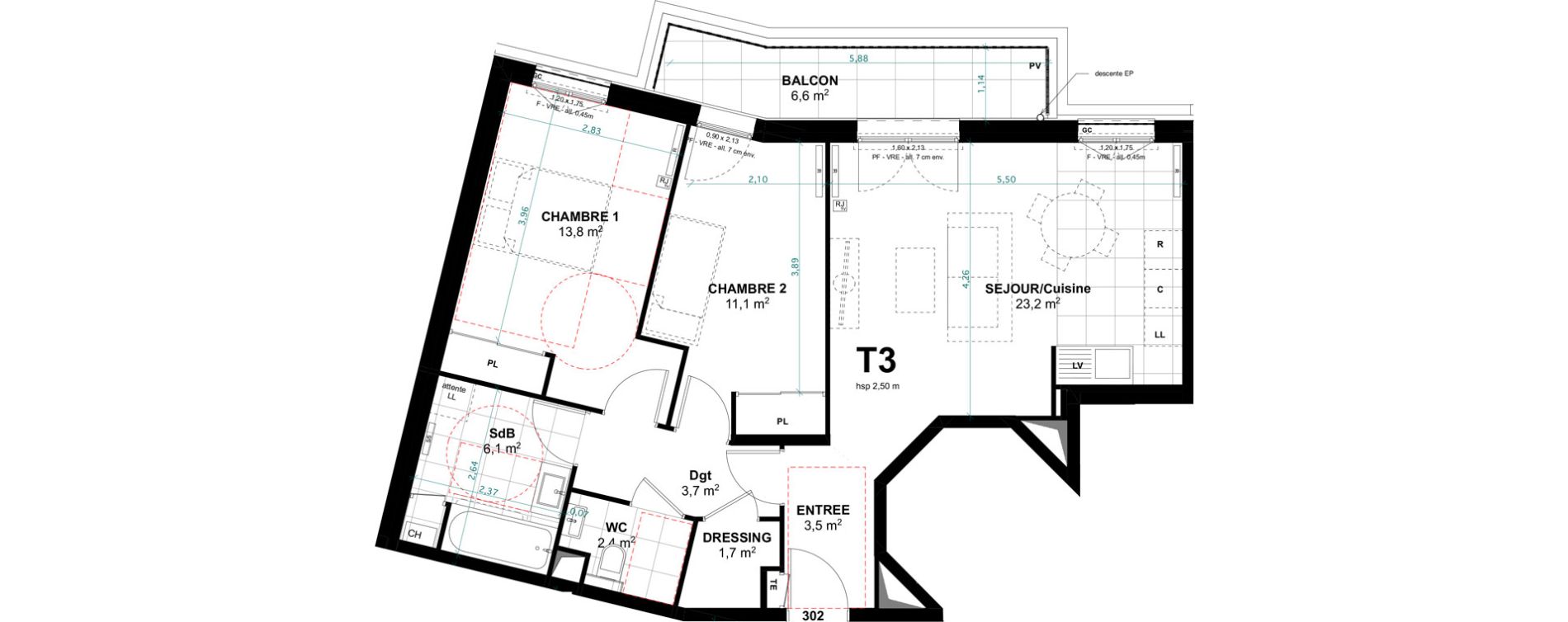 Appartement T3 de 65,50 m2 &agrave; Clamart Jardin parisien