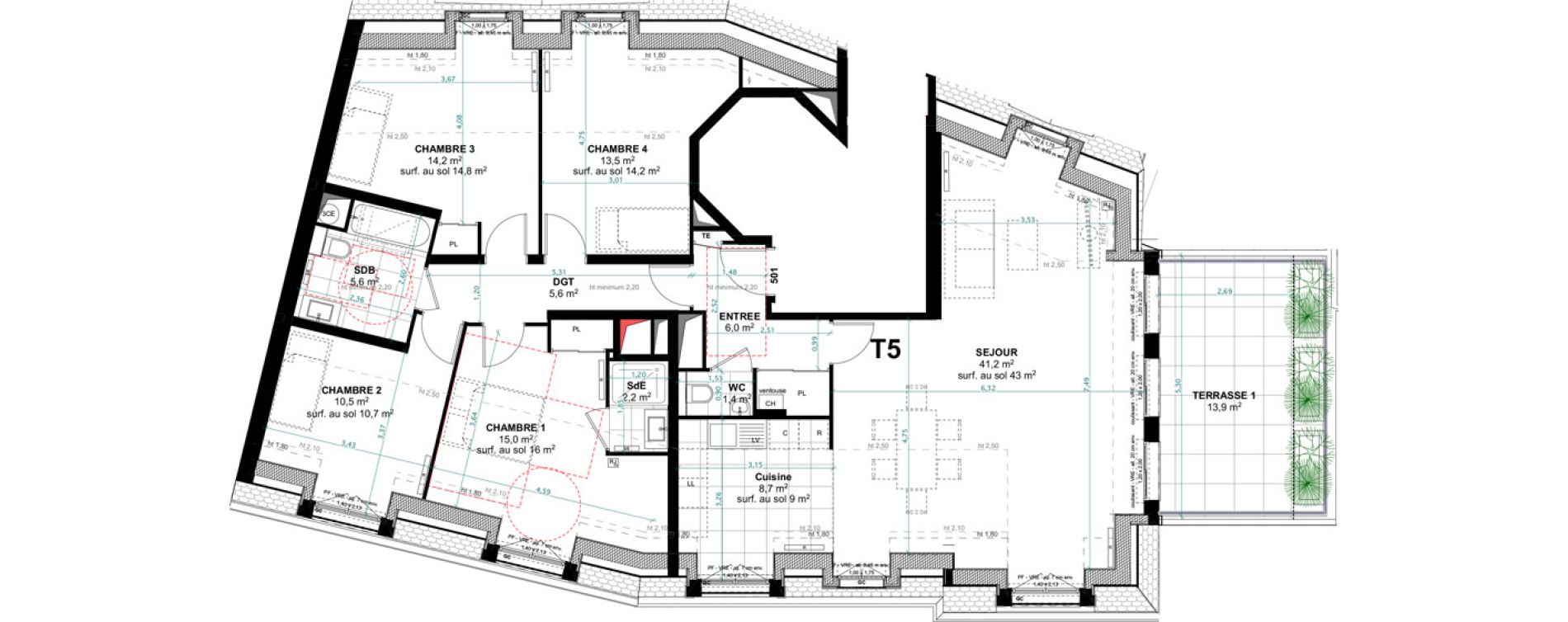 Appartement T5 de 123,90 m2 &agrave; Clamart Jardin parisien