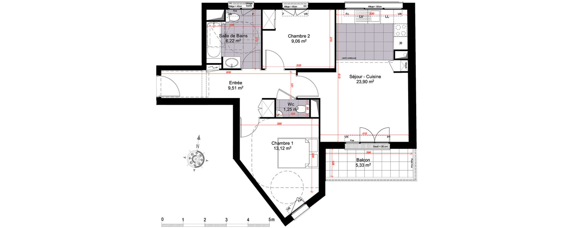 Appartement T3 de 63,06 m2 &agrave; Clamart Centre