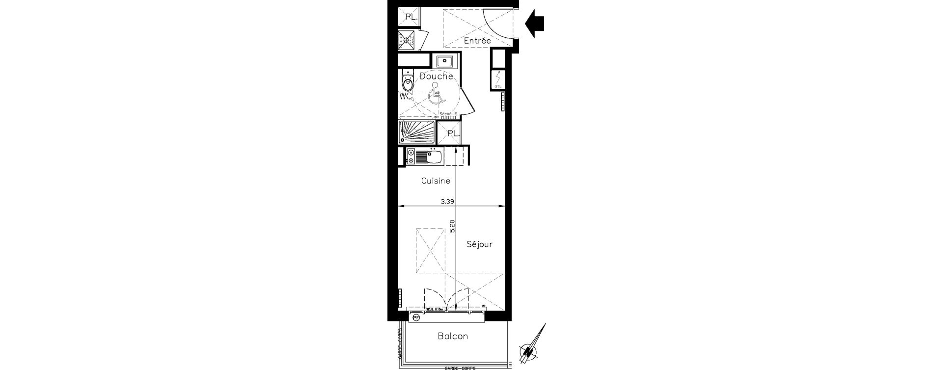 Appartement T1 de 30,97 m2 &agrave; Clamart Le petit clamart