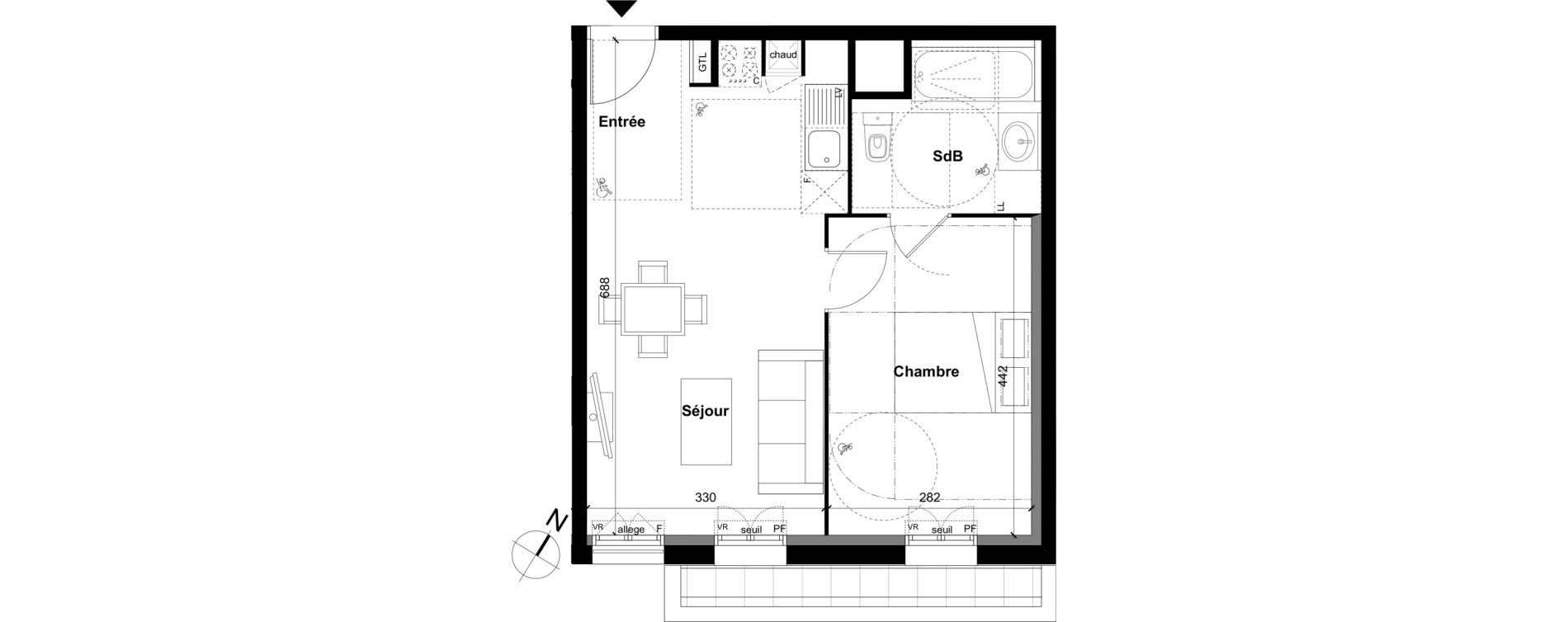 Appartement T2 de 41,20 m2 à Clamart Grand canal