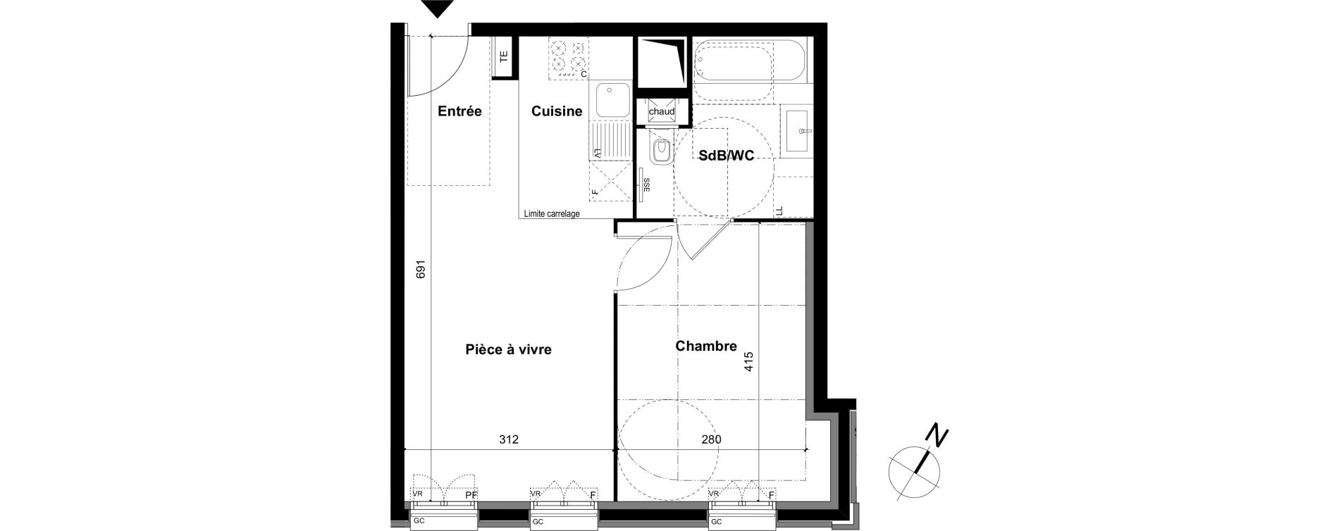Appartement T2 de 40,05 m2 &agrave; Clamart Grand canal