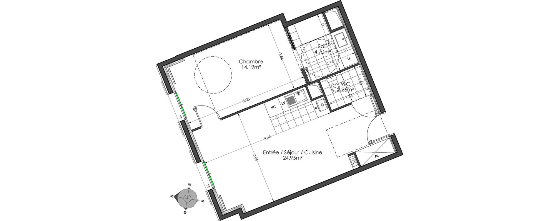 Appartement T2 de 46,10 m2 &agrave; Clamart Centre