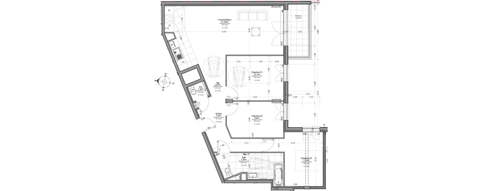 Appartement T3 de 83,76 m2 &agrave; Clamart Centre