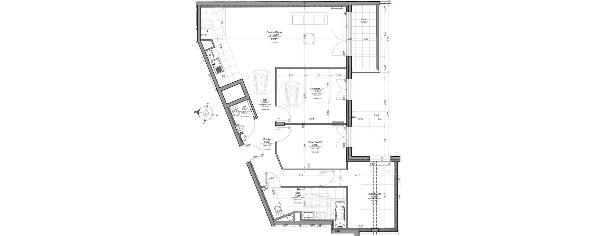 Appartement T4 de 83,76 m2 &agrave; Clamart Centre
