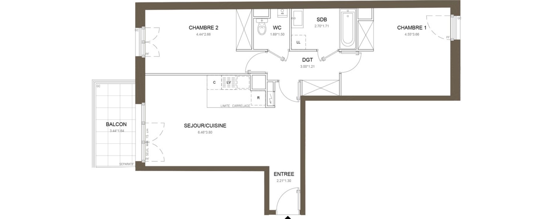 Appartement T3 de 64,60 m2 &agrave; Clamart Gare