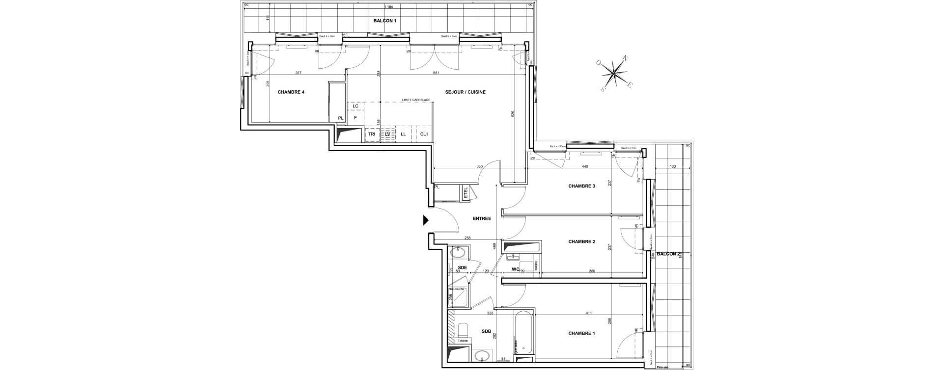 Appartement T5 de 93,20 m2 &agrave; Clichy Bac d'asni&egrave;res