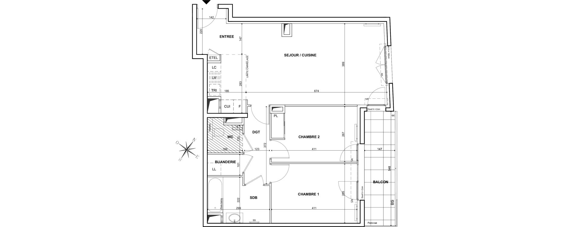 Appartement T3 de 71,80 m2 &agrave; Clichy Bac d'asni&egrave;res
