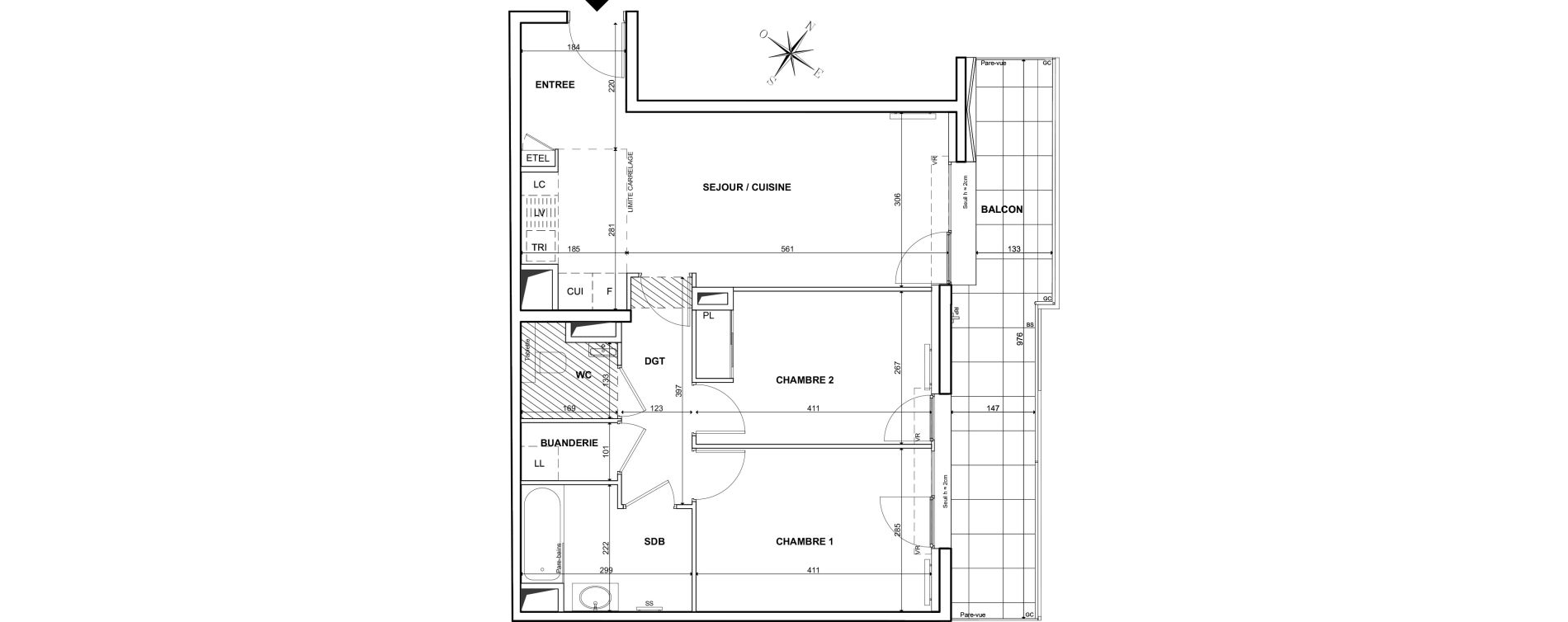 Appartement T3 de 62,50 m2 &agrave; Clichy Bac d'asni&egrave;res