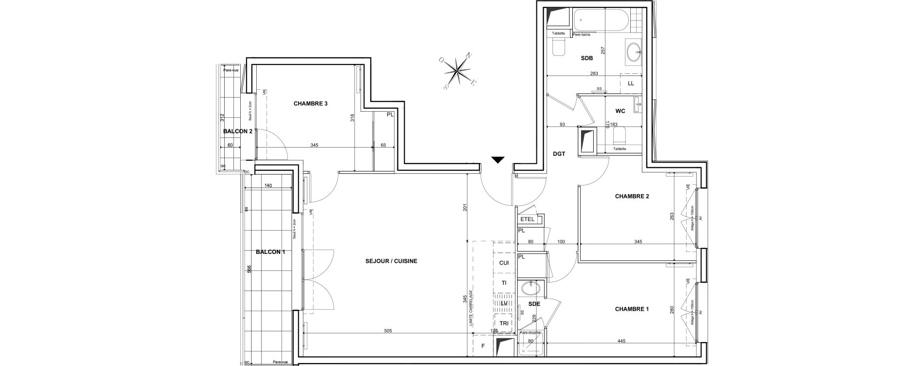 Appartement T4 de 85,80 m2 &agrave; Clichy Bac d'asni&egrave;res
