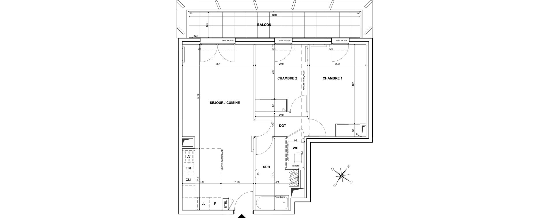Appartement T3 de 64,40 m2 &agrave; Clichy Bac d'asni&egrave;res