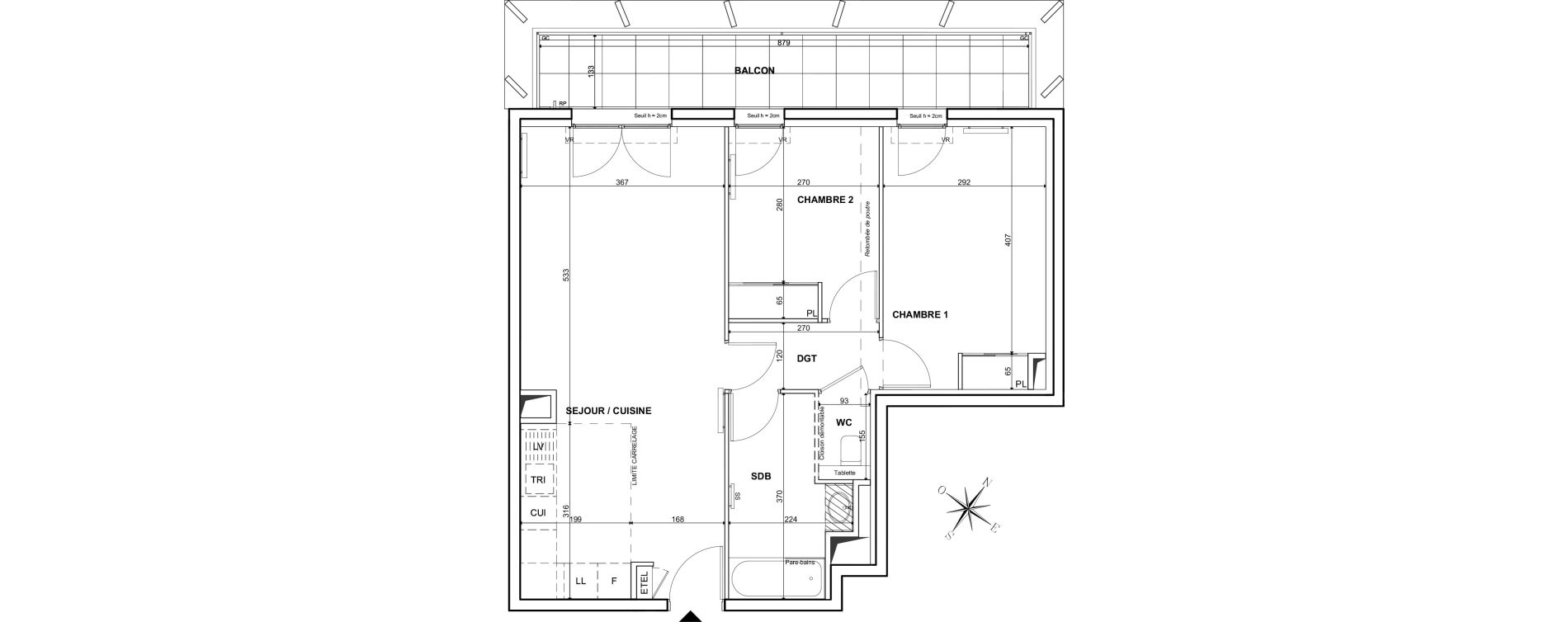 Appartement T3 de 64,40 m2 &agrave; Clichy Bac d'asni&egrave;res