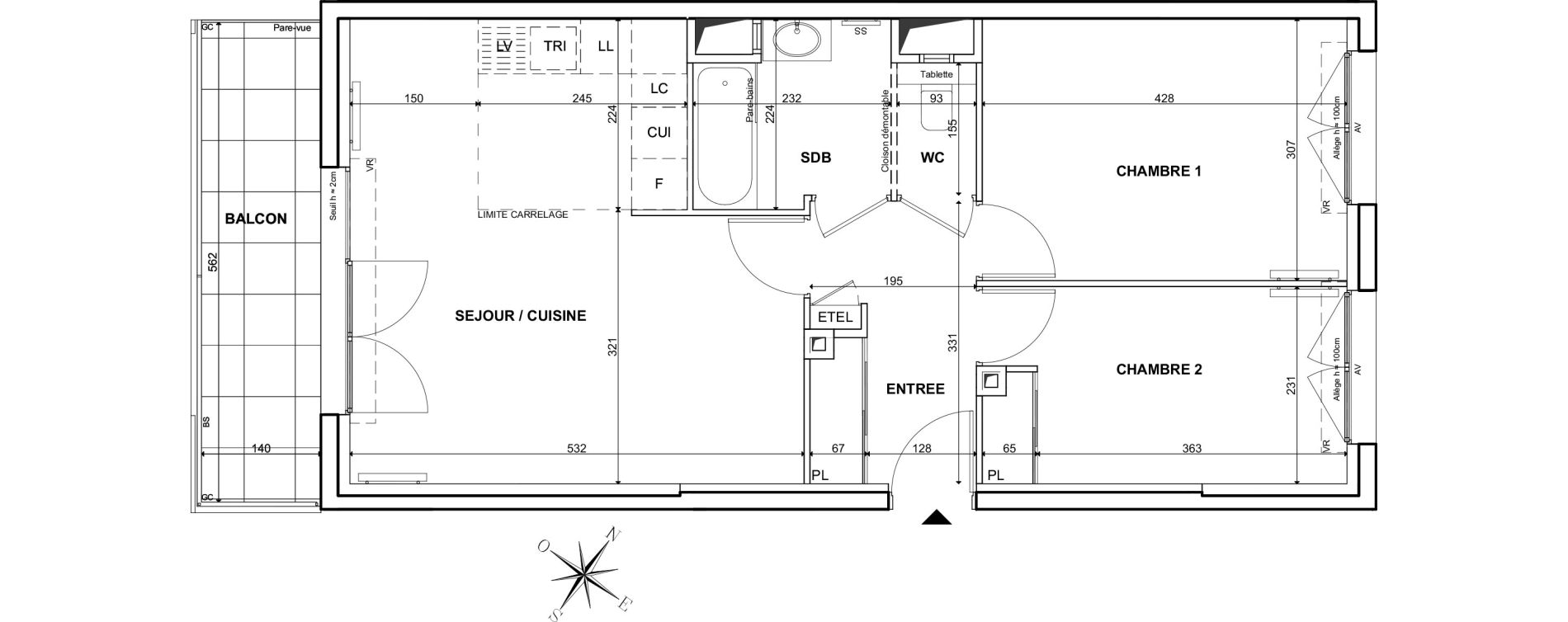 Appartement T3 de 60,80 m2 &agrave; Clichy Bac d'asni&egrave;res