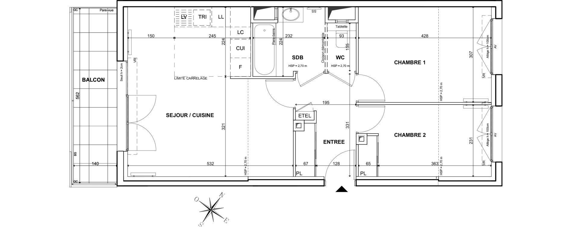 Appartement T3 de 60,80 m2 &agrave; Clichy Bac d'asni&egrave;res