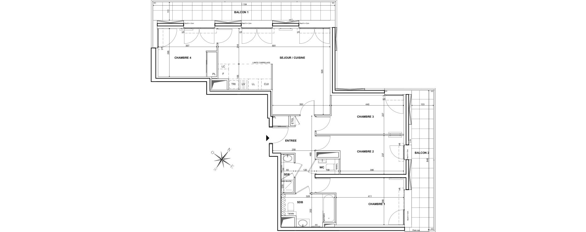 Appartement T5 de 93,20 m2 &agrave; Clichy Bac d'asni&egrave;res