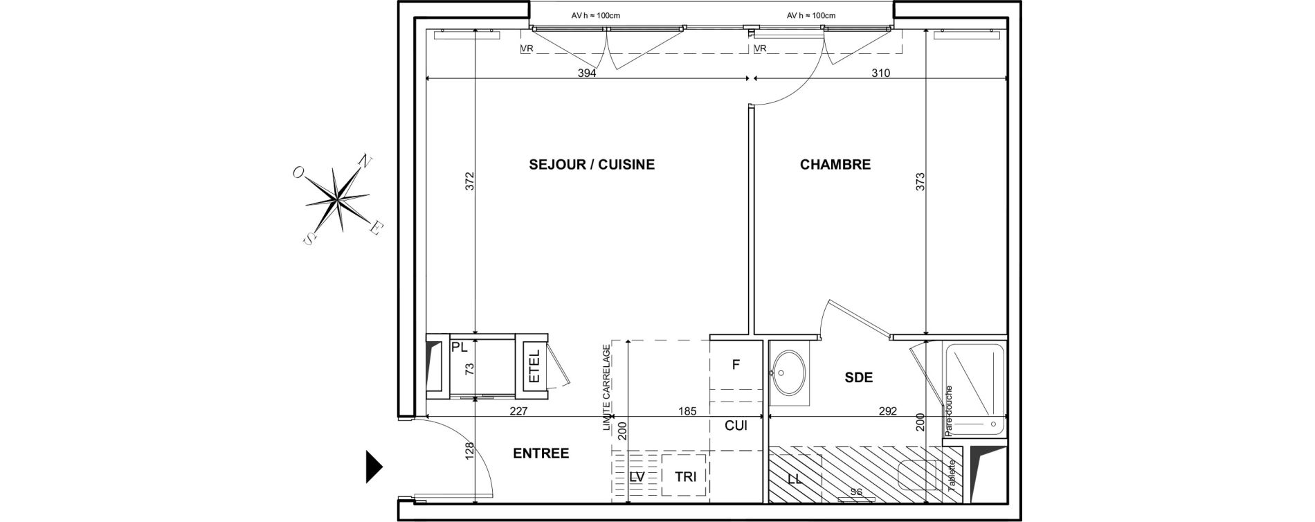 Appartement T2 de 39,60 m2 &agrave; Clichy Bac d'asni&egrave;res