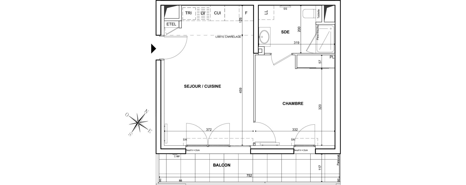 Appartement T2 de 39,40 m2 &agrave; Clichy Bac d'asni&egrave;res