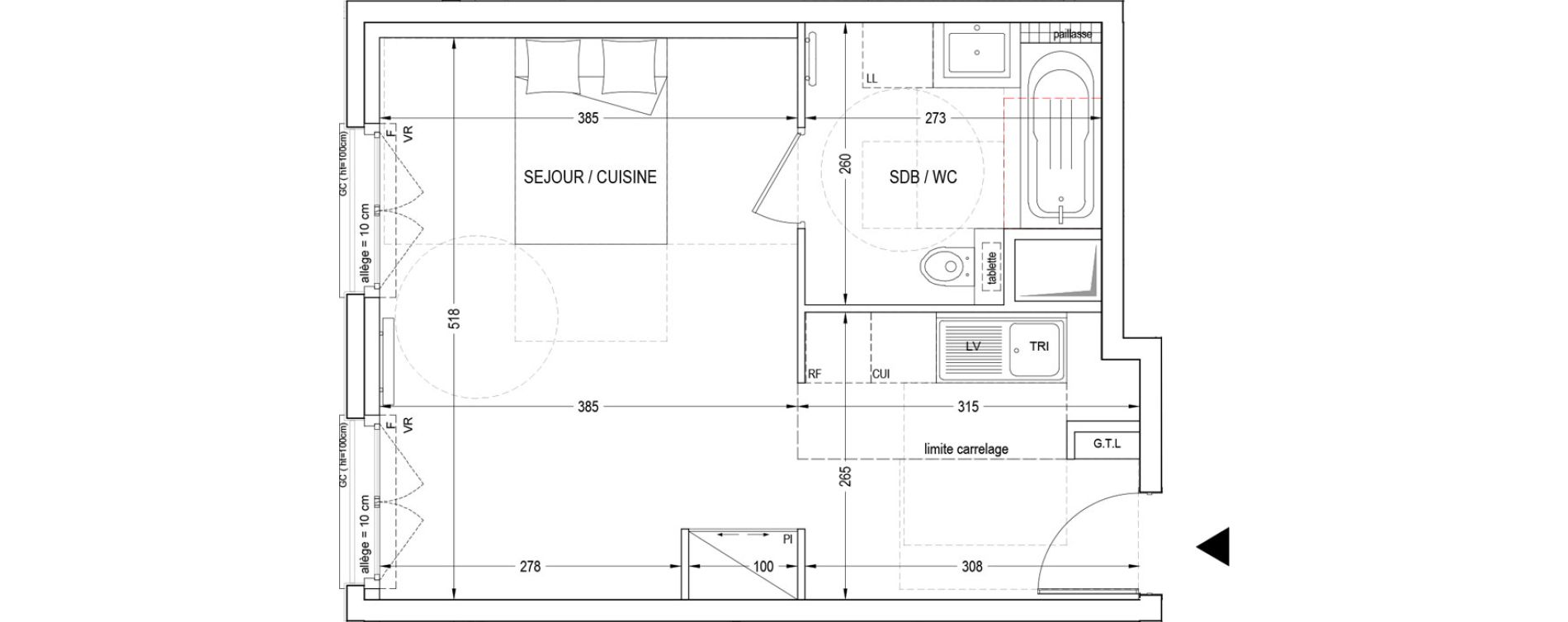 Appartement T1 de 34,21 m2 &agrave; Clichy Entr&eacute;e de ville