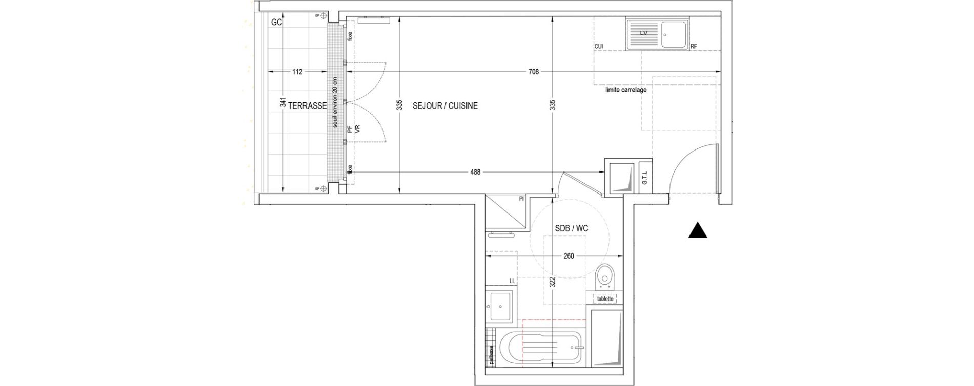 Appartement T1 de 30,62 m2 &agrave; Clichy Entr&eacute;e de ville