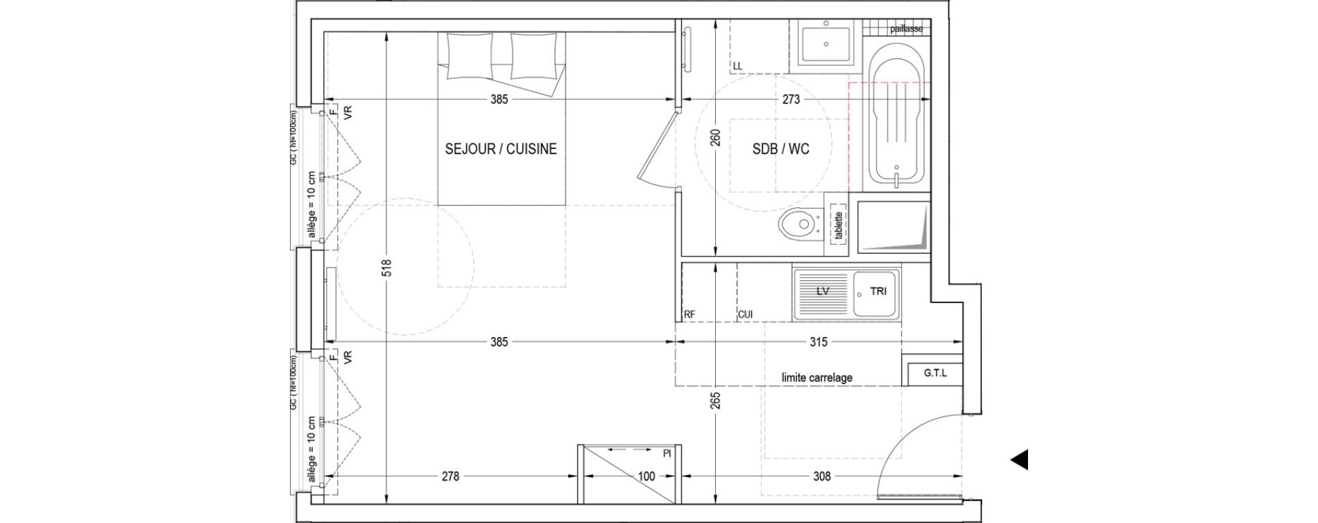 Appartement T1 de 34,21 m2 &agrave; Clichy Entr&eacute;e de ville