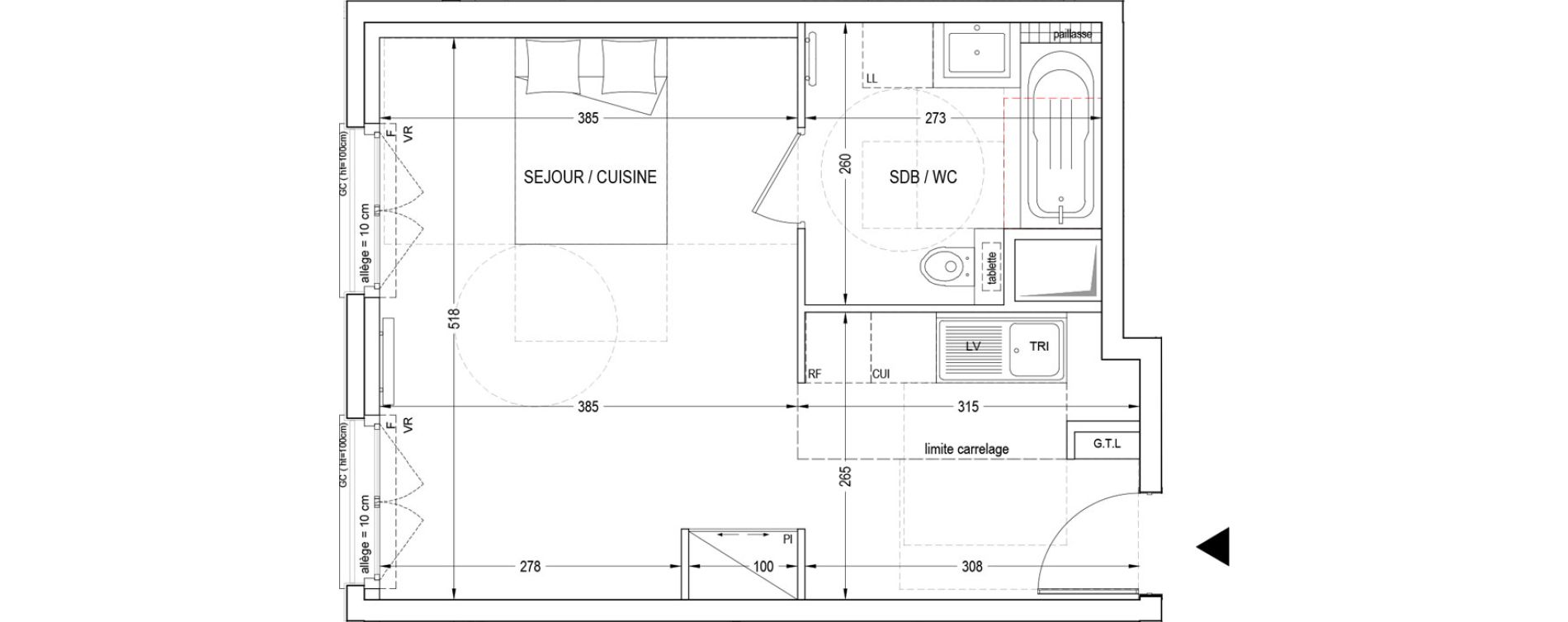 Appartement T1 de 34,21 m2 &agrave; Clichy Entr&eacute;e de ville