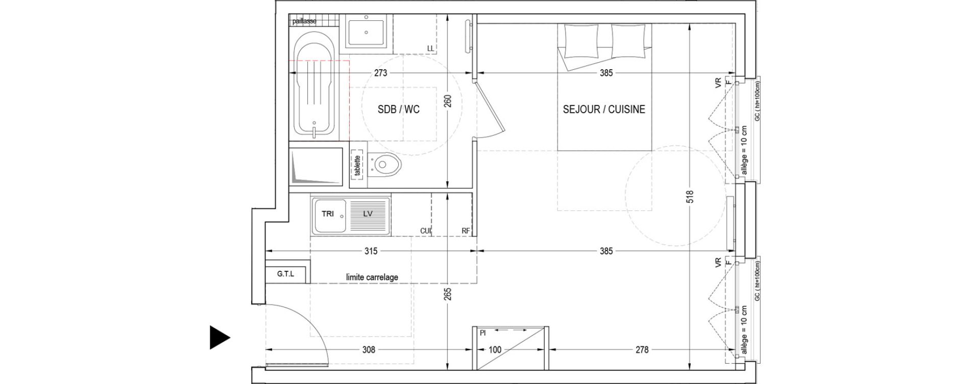 Appartement T1 de 34,21 m2 &agrave; Clichy Entr&eacute;e de ville