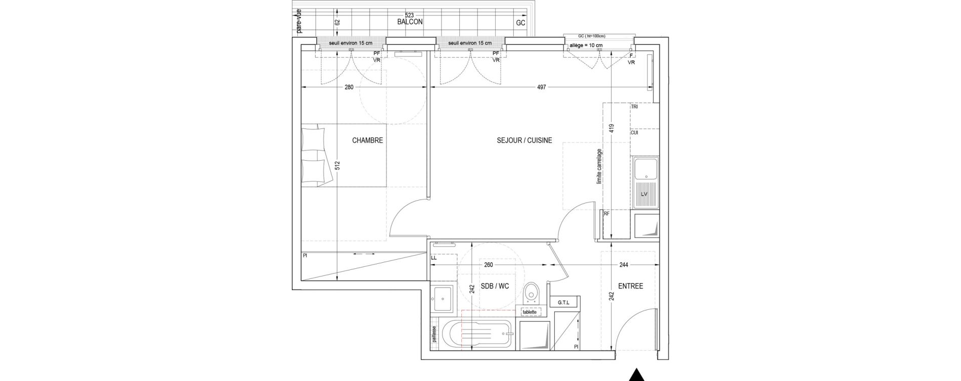 Appartement T2 de 46,47 m2 &agrave; Clichy Entr&eacute;e de ville