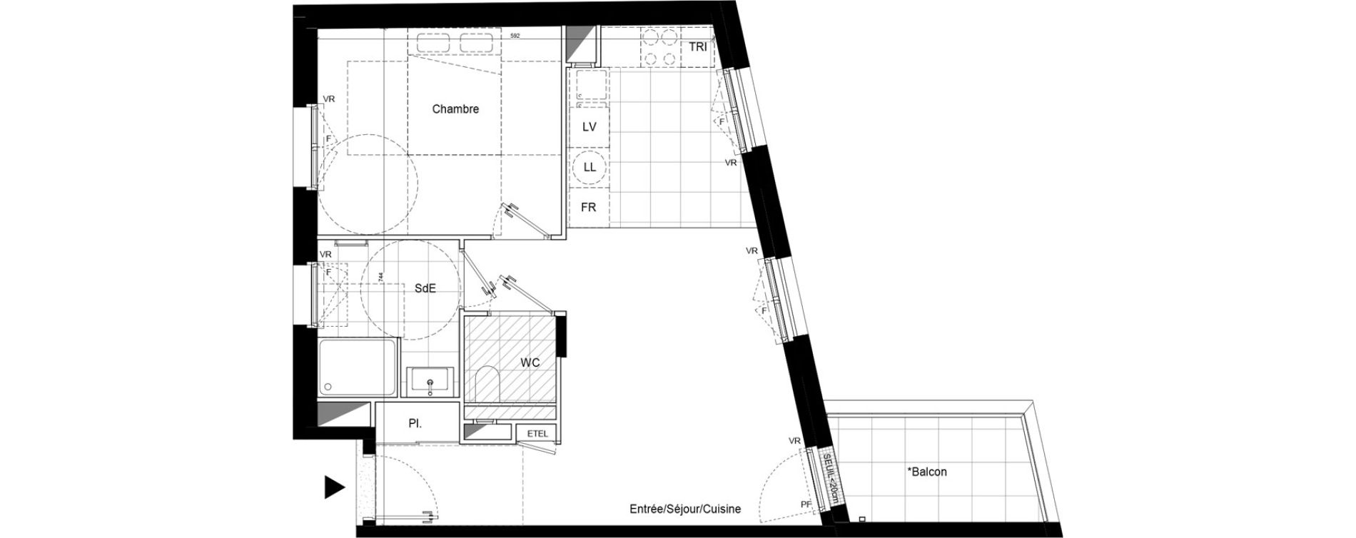 Appartement T2 de 46,49 m2 &agrave; Clichy Bac d'asni&egrave;res