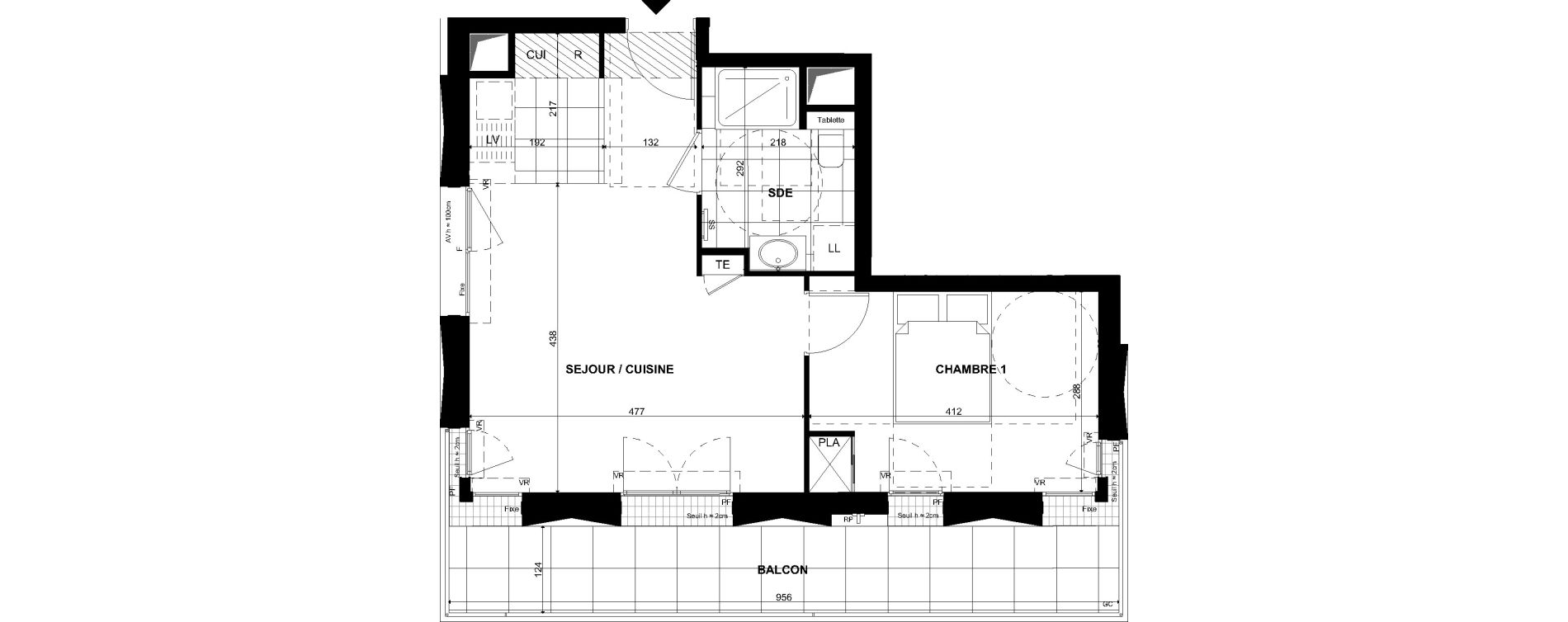 Appartement T2 de 43,00 m2 &agrave; Clichy Bac d'asni&egrave;res