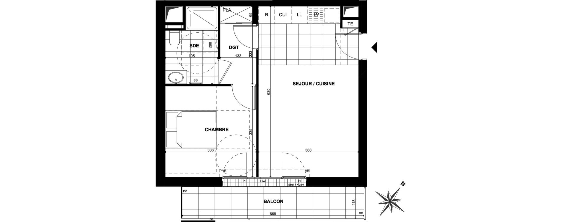 Appartement T2 de 42,60 m2 &agrave; Clichy Bac d'asni&egrave;res