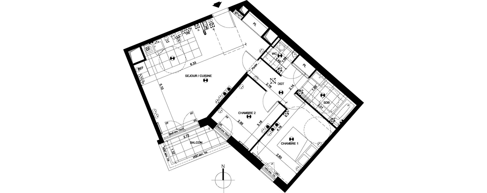 Appartement T3 de 64,44 m2 &agrave; Clichy Centre