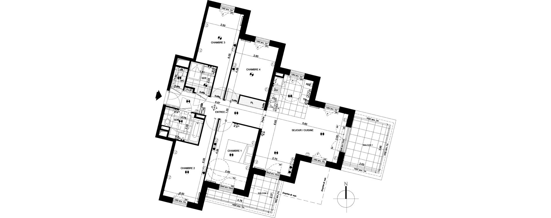 Appartement T5 de 95,35 m2 &agrave; Clichy Centre
