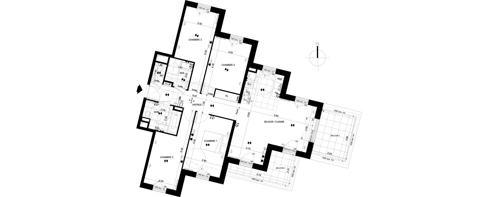 Appartement T5 de 95,35 m2 &agrave; Clichy Centre