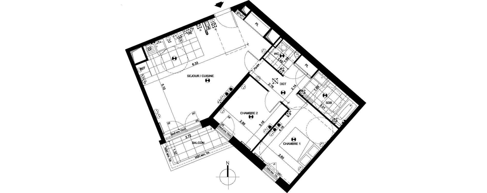 Appartement T3 de 64,44 m2 &agrave; Clichy Centre