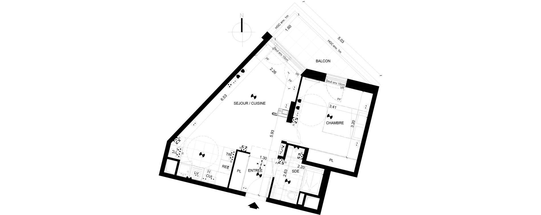 Appartement T2 de 41,64 m2 &agrave; Clichy Centre