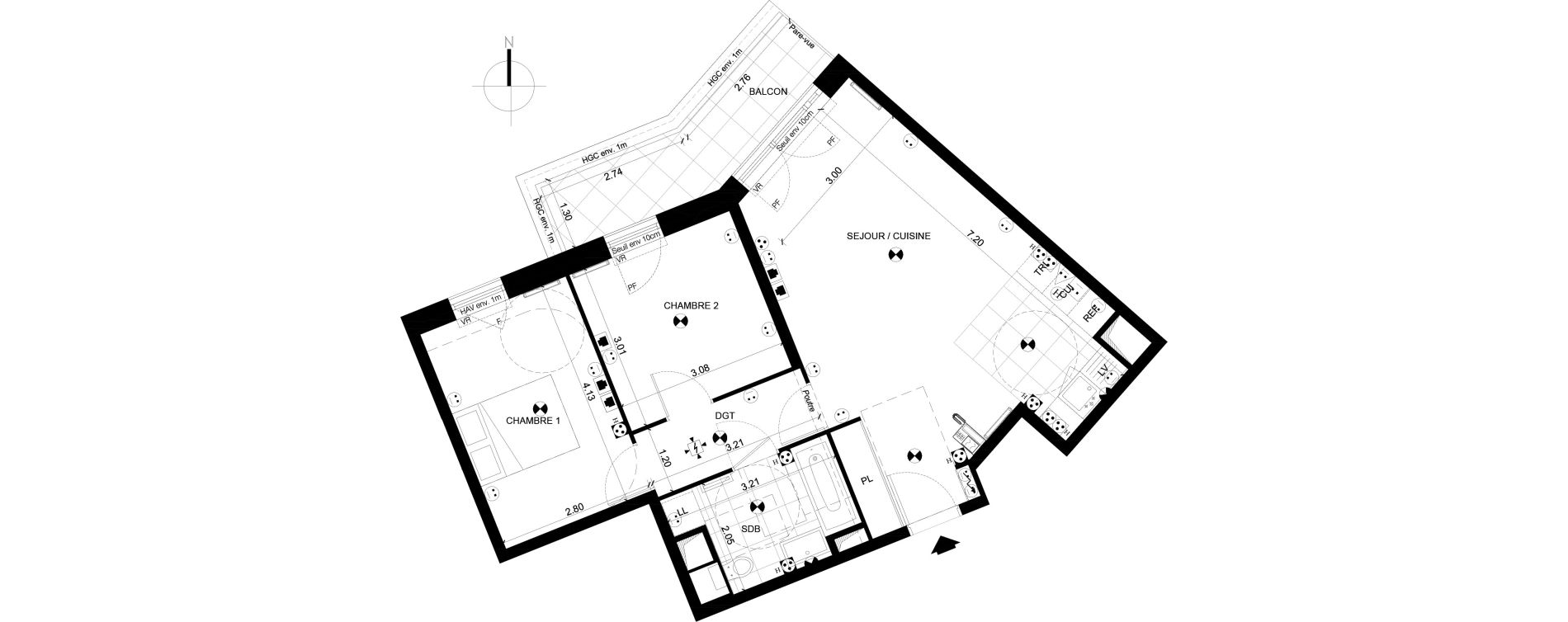 Appartement T3 de 60,07 m2 &agrave; Clichy Centre