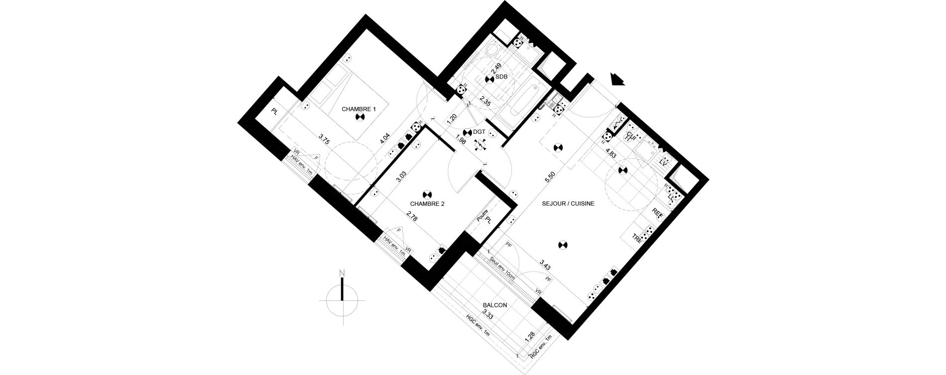 Appartement T3 de 52,91 m2 &agrave; Clichy Centre