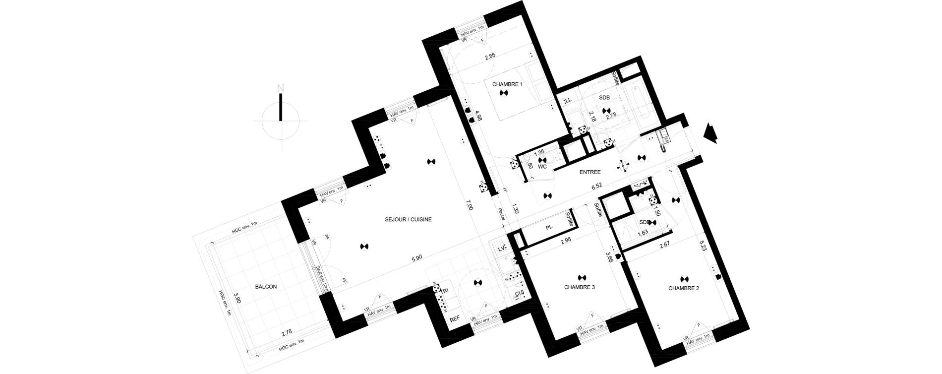 Appartement T4 de 82,60 m2 &agrave; Clichy Centre