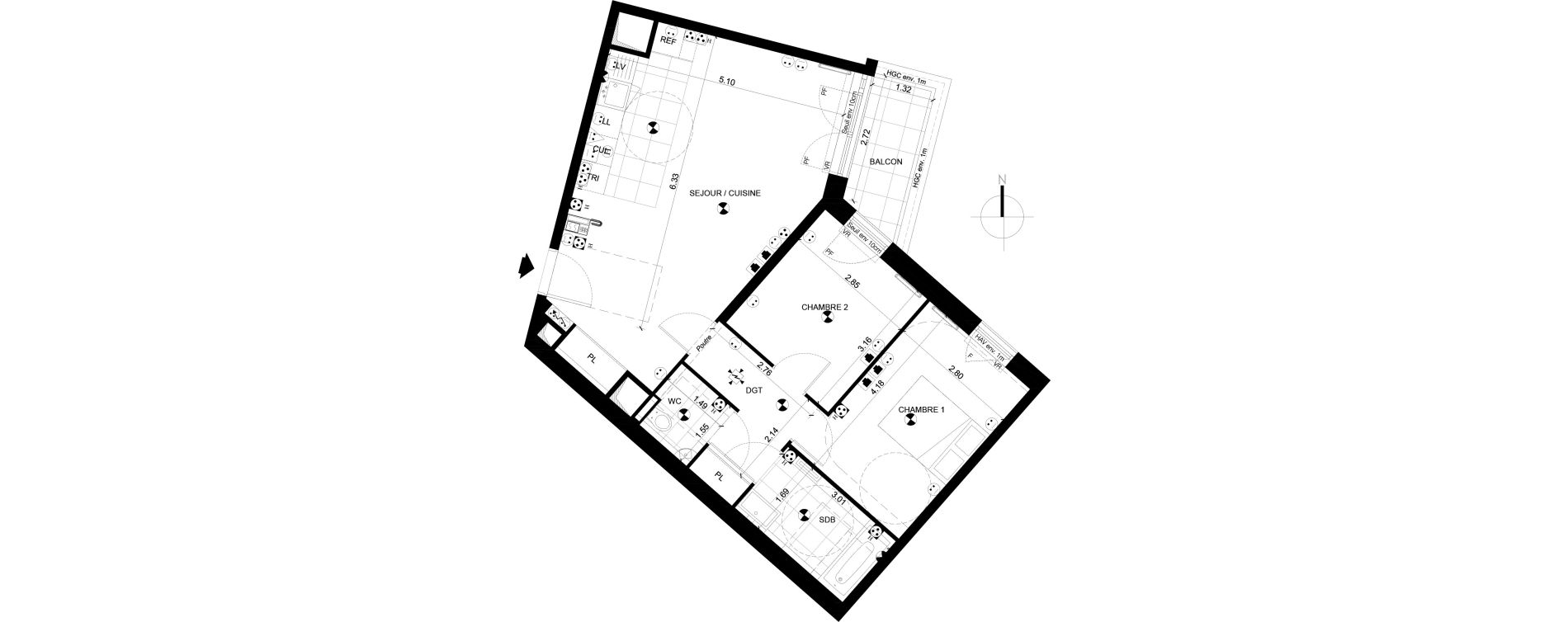 Appartement T3 de 64,44 m2 &agrave; Clichy Centre