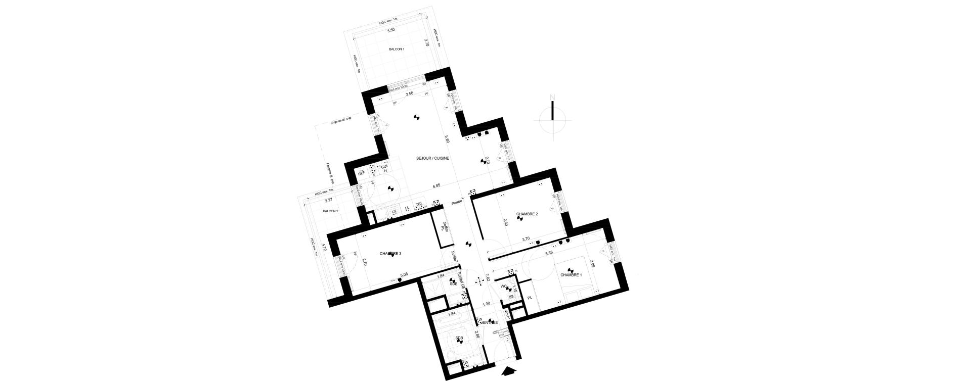 Appartement T4 de 84,35 m2 &agrave; Clichy Centre