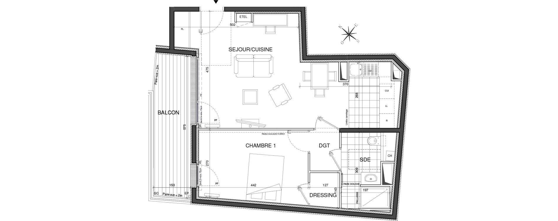 Appartement T2 de 52,71 m2 &agrave; Clichy Centre