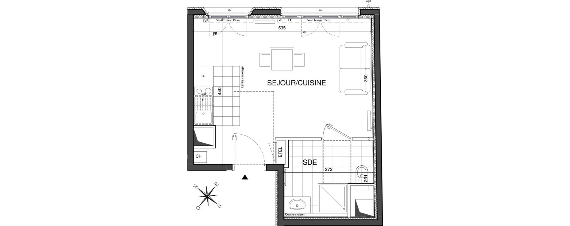 Appartement T1 de 26,05 m2 &agrave; Clichy Centre