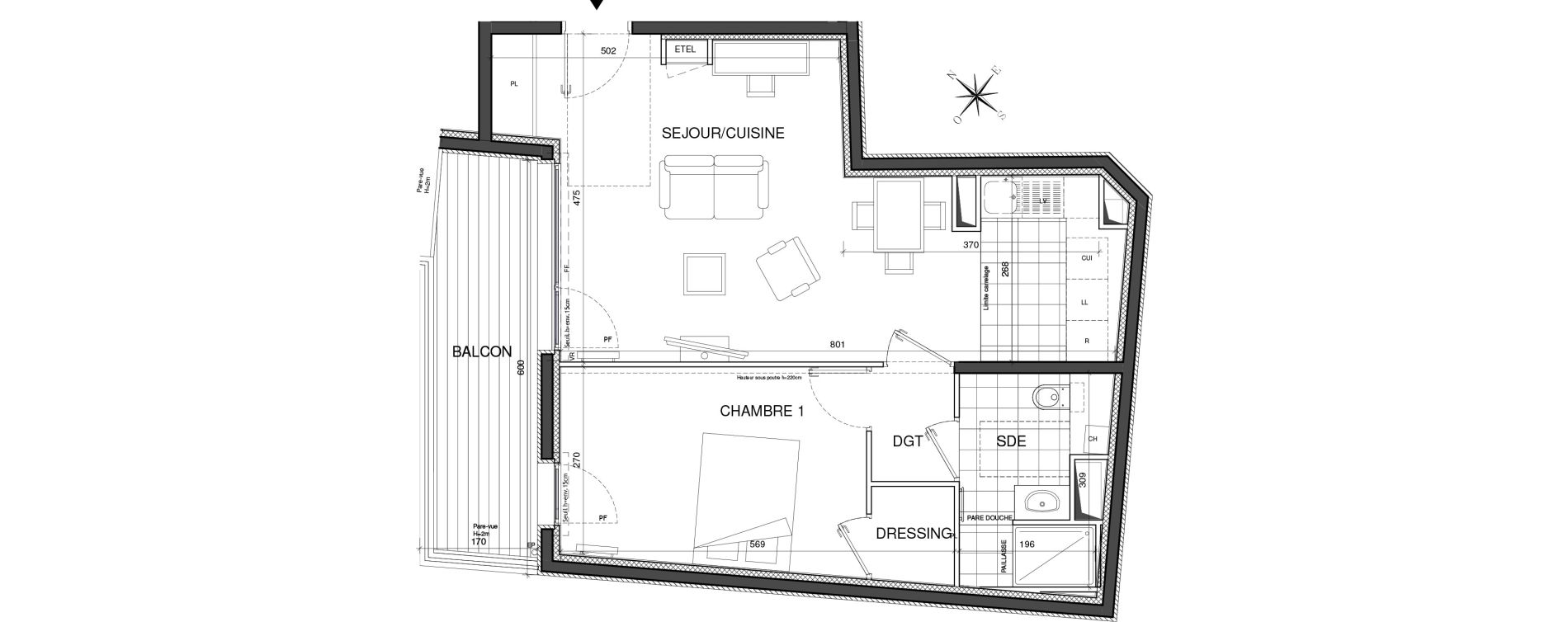 Appartement T2 de 52,71 m2 &agrave; Clichy Centre