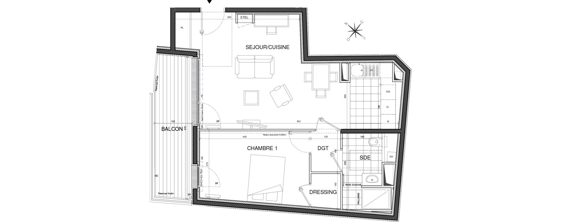 Appartement T2 de 52,71 m2 &agrave; Clichy Centre