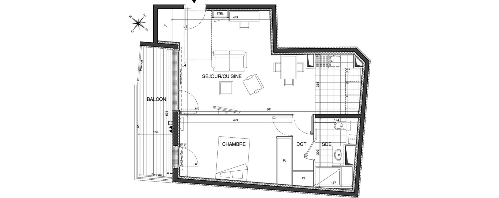 Appartement T2 de 52,94 m2 &agrave; Clichy Centre