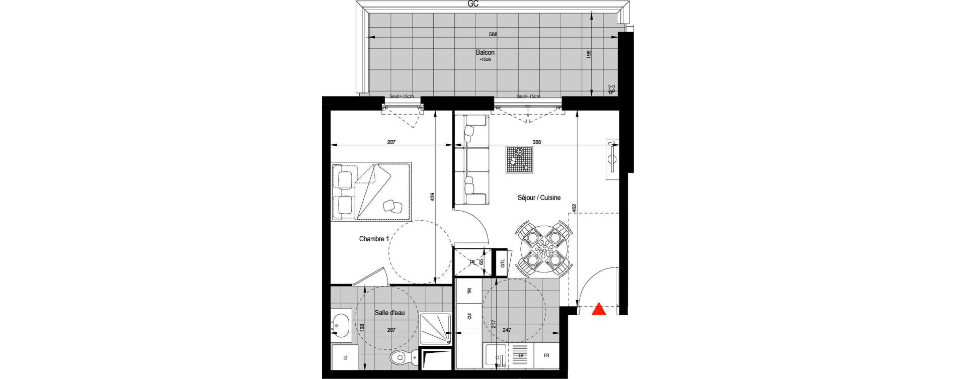 Appartement T2 de 38,29 m2 &agrave; Clichy Berges de seine - beaujon